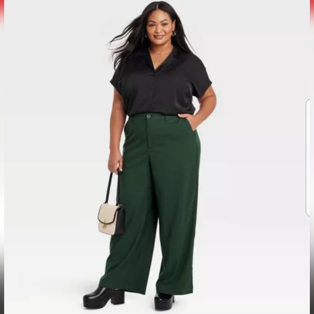 Ava & Viv High Rise Wide Leg Trousers In Green NWT Sz. 17